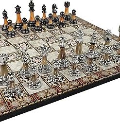 Chrome and Black Plastic Chess Men Set with 17 Inch Mosaic Board 2