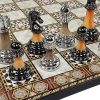 Chrome and Black Plastic Chess Men Set with 17 Inch Mosaic Board