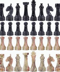 Handmade Marble Chess Pieces Black Green 3.5 Inch King Set 32 Figures 2