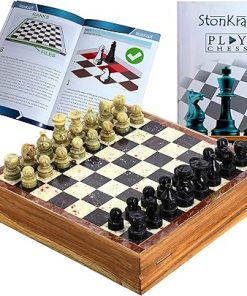StonKraft 8×8 Chess Board with Wooden Base and Stone Inlaid Game Set