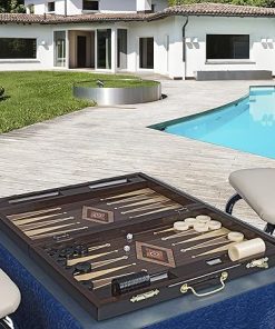 LaModaHome Star 30” Decorated Turkish Backgammon Set, First Class Elite Vinyl Wooden Classical Design, Portable Board Game Tavla with Metal Handle Adults Kids, Café