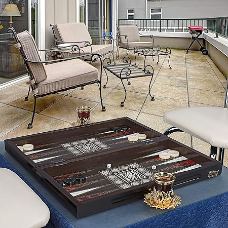 Turkish Backgammon Set with Elite Vinyl Design and Magnetic Closure Turkish Backgammon Set with Elite Vinyl Design and Magnetic Closure