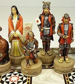 Japanese Samurai Warrior Chess Set with 14-Inch Mosaic Color Board 2