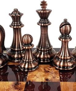King Copper and Gold Finish Large 4 Inch Staunton Chess Men Set