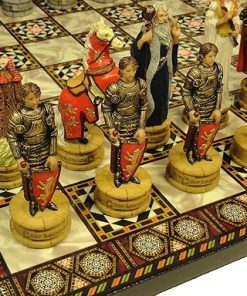 Medieval King Arthur Lancelot Chess Set With 14 Inch Mosaic Board