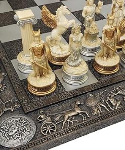Olympus Gods Zeus vs Poseidon Chess Set 17 Inch Greek Board in White Gold