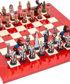 Hand Painted Romans Egyptians Pewter Chessmen with Eleganza Board 4″ 2