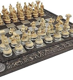 Olympus Gods Zeus vs Poseidon Chess Set 17 Inch Greek Board in White Gold 2