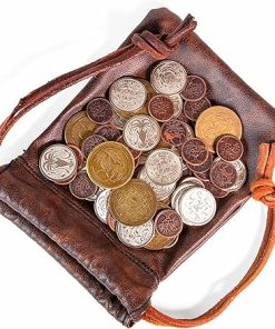 The Dragon’s Hoard: 60 Real Metal Fantasy Coins with Leather Pouch | Board Game Accessory for Tabletop RPG Role-Play Strategy Games | Bronze, Silver, and Gold Colored Coins