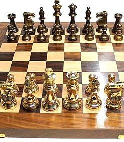 StonKraft 14 Inch Wooden Chess Board Set with Brass Staunton Pieces 2