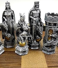 King Arthur Sir Lancelot Medieval Chess Set Gold Silver No Board 2