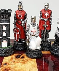 Medieval Times Red and White Crusades Armored Knight Chess Set