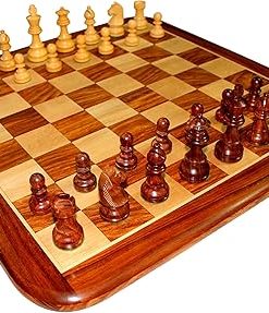 Acacia Wood Chess Game Board Set with Crafted Pieces 21×21 Inches 2