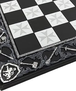 HPL 17 Inch Black and Silver Medieval Maltese Cross Chess Board