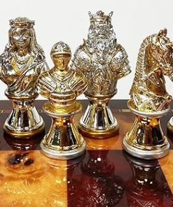 Medieval Knight Chess Men Set Gold Silver Plated Busts No Board