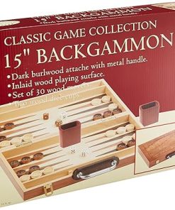 15 Inch Burlwood Backgammon Set for Classic Game Play
