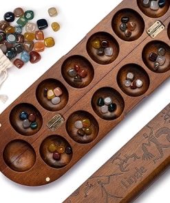 Deluxe Mancala Board Game Set with Real Wood and 48 Natural Gemstones