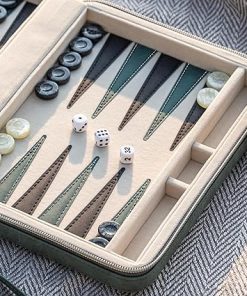 Classic Backgammon Set for Adults with Folding Leather Case Green 2