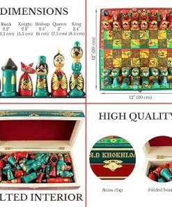 Khokhloma Chess Set Decorative Russian Art Colorful Painting Design 2