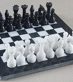 Handmade 12 Inch Black and White Marble Chess Set for 2 Players 2