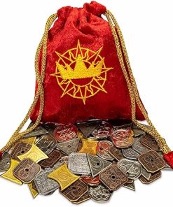 Stratagem King’s Coffers 60 Assorted Fantasy Coins – Real Metal Tabletop RPG Currency with Velvet Pouch – Board Game Accessories Compatible with 5E