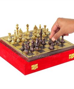 Classic 12 Inch Brass Chess Set with Large Board and Velvet Case
