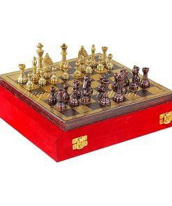 Classic 12 Inch Brass Chess Set with Large Board and Velvet Case 2