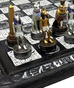 Anubis Chess Set Gold Silver Painted Figures with 16 Inch Board