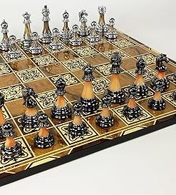 Chrome and Black Pro Plastic Chess Set with 17 Inch Burlwood Board 2