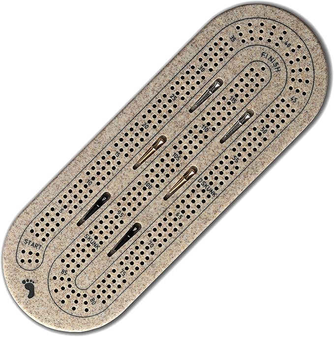 Corian 3 Player Cribbage Board with 6 Metal Pegs Premium Quality Corian 3 Player Cribbage Board with 6 Metal Pegs Premium Quality