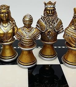 Medieval Knight Chess Set Gold and Silver Busts Without Board 2