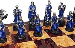 Hand Painted Medieval Knights Chess Set Blue White Maltese Cross Pieces 2