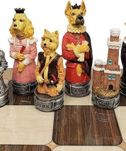Hand Painted Royal Cats and Dogs Chess Set Without Board
