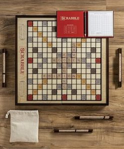 WS Game Company Scrabble Grand Folding Edition Rotating Wooden Board