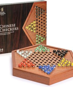 Wooden Chinese Checkers Board Game Set 12.7 Inches with Drawers