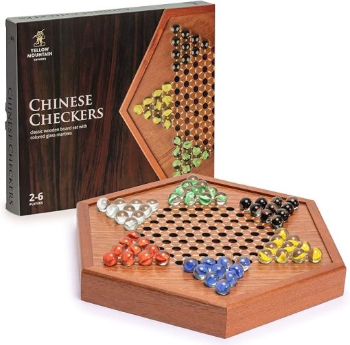 Wooden Chinese Checkers Board Game Set 12.7 Inches with Drawers