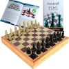 StonKraft Hand-Carved Chess Board with Wooden Base and Stone Inlay