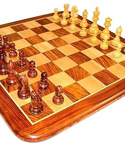 Acacia Wood Chess Game Board Set with Crafted Pieces 21×21 Inches