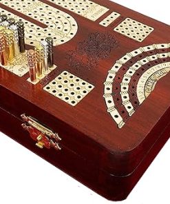 14 Inch 4 Track Cribbage Board with Card Storage Maple on Bloodwood