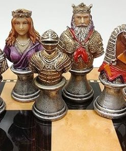 Medieval Times Crusades Chess Set Hand Painted Red Green Busts Pieces